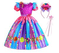 New front Costume da Principessa Abito delle Ragazze Bambina caramella lecca lecca compleanno dei bambini vestito arcobaleno Halloween headband candy e star wishing stick baby dress,L
