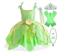 New front Costume per Ragazze Tinkerbelll Cosplay Abito Bambina Trilly Bacchetta Magica Vestito per la Feste a Tema Estive Halloween Festa di Compleanno Carneval 3-10 Anni Verde 120