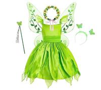 New front Costume per Ragazze Tinkerbelll Cosplay della Principessa Trilly Classico Bambina Finta Seta Estive Feste a Tema Carneval Halloween Festa di Compleanno Verde 100