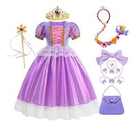 New front Costume Principessa Bambina Abiti Tangled Tulle Vestito Rapunzee Ragazze Cosplay Spettacoli Halloween Carneval Estate Compleanno Matrimonio Ragazze Fiore Fotografia Viola Oro 100