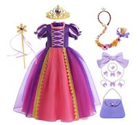New front Costume Principessa Bambina Abiti Tangled Tulle Vestito Rapunzee Ragazze Matrimonio Ragazze Fiore Fotografia Spettacoli Halloween Carneval Estate Cosplay Compleanno Viola Oro 100