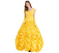 New front Costume Principessa Belle per Donna Abito Carnevale Adulto Festa Natale La Bella e la Bestia con Guanti Outfit Vestito Halloween Cosplay,XL