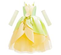 New front Costume Tiana Classico Bambina Ragazze Vestito Principessa Cosplay Estive Carneval Feste Tema Halloween Natale Giallo 100