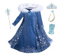 New front Costumi Bambina Tulle Diadema Festa Nuziale Blu Elsa Fantasia Principessa Cosplay Costume Carnevale Abito per Bambino Principessa Natale Partito Compleanno Carnevale Abiti Fantasia,Blu,150
