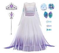 New front Costumi per Bambini Principessa Elsa Abiti Bambine Corona Bacchetta Magica Specchio Fermaglio per Capelli Travestimento Regalo Compleanno Natale Manica Lunga,Viola 1,120