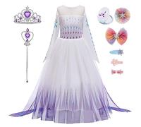 New front Costumi per Bambini Principessa Elsa Abiti Bambine Corona Bacchetta Magica Specchio Fermaglio per Capelli Travestimento Regalo Compleanno Natale Manica Lunga,Viola 2,100