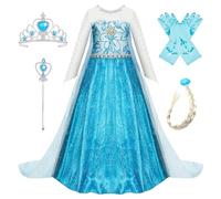 New front Elsa Costume Ragazze Principessa Elsa Set Frozenn 2 Abito delle Ragazze con Accessori Vestito della Principessa per Festa di Natale Carnevale，blu-4ps