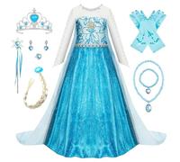 New front Frozen 2 Elsa Costume Costumi della Principessa Elsa Set da Principessa Abito delle Ragazze con Accessori Vestito della Principessa per Festa di Natale Carnevale，blu-8ps