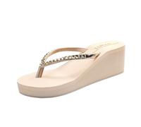New Front Infradito Donna Alte Gioiello Eleganti Mare Moda Tacco Inclinato Gomma Comfort Estate Piscine Sabbia Vacanza Spiaggia Beige M