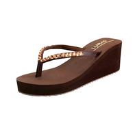 New Front Infradito Donna Alte Gioiello Eleganti Mare Moda Tacco Inclinato Gomma Comfort Estate Piscine Sabbia Vacanza Spiaggia Marrone M