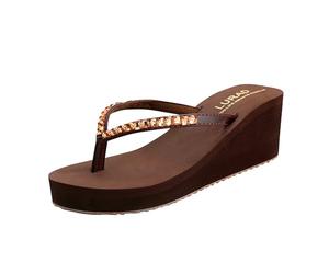 New front Infradito Donna Alte Infradito Alto Gioiello Donna Eleganti Donna Mare Moda Tacco Gomma Comfort Estate Piscine Sabbia Vacanza Spiaggia Marrone L
