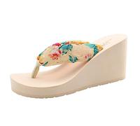 New Front Infradito Donna Eleganti in Zeppa - Floreale Alto con Tacco Inclinato in Gomma - Comfort per Mare, Sabbia, Spiaggia, Estate, Piscine, Vacanza