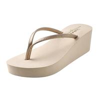 New front Infradito Donna Zeppa Infradito Alto Nero Infradito Donna Eleganti Infradito Donna Mare Moda Tacco Inclinato Gomma Comfort Estate Sabbia Spiaggia Vacanza Piscine Beige 39