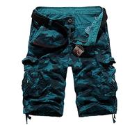 New front Pantaloncini Mimetici Uomo Pantaloncini Cargo Uomo Pantaloncini Cotone Pantaloncini da Campeggio Bermuda Corsa Escursioni Spiagge Pesca Campeggio Ciclismo Senza Cintura Blu Mimetico 32