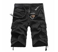 New front Pantaloncini Spiaggia Uomo Pantaloncini Cargo Uomo Bermuda Cargo Uomo Pantaloncini Cotone Uomo Estate Fresco e Traspirante Tasca di Grande capacità Sport Lavoro Nero 36