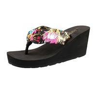 New front Pantofole Sandali Ladies Cute Thick bottom Wedgesole Summer High Heel Flip Flops Lightweight Stylish Soft Cute Flip Flops Cute Resort Applicabile tutto l'anno,nero,M