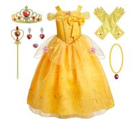 New front Vestito da Principessa Belle Vestito Belle Bambina con Accessori Vestito Elegante Bambina per Festa di Lusso Halloween Compleanno Carnevale et Natale Giallo 140