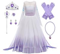 New front Ragazza Abiti Principessa Elsa Travestimento Regine delle Nevi Costumi per Bambina Manica Lunga Natale Halloween Vestito Regalo Carnevale Corona Bacchetta Guanti,Viola,120cm