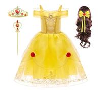 New front Ragazza Principessa Belle Cosplay Costume Parrucche di lusso e altri accessori Vestito da Festa Natale Halloween Compleanno Cerimonia Pageant Nozze Giallo Abiti,Giallo,120