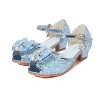 New front Sandali per Bambine e Ragazze Scarpe col Tacco per Bambine Scarpe Bambina Eleganti Scarpe Costumi Principessa Tacco 3cm Paillettes Fiocco Feste Festival Cosplay Blu 35
