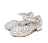 New front Scarpe Bambina Eleganti Scarpe Costumi Principessa Tacco 2.5cm Sandali per Bambine e Ragazze Scarpe col Tacco per Bambine Paillettes Estate Feste Festival Cosplay Argento 27
