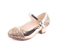 New front Scarpe Eleganti per Ragazze Scarpe col Tacco per Bambine Paillettes Scintillanti Strass Suola Antiscivolo Feste di Compleanno Feste a Tema Estate Abito da Principessa Oro 30