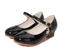 New front Scarpe Eleganti per Ragazze Scarpe col Tacco per Bambine Pelle Verniciata Suola Antiscivolo Feste di Compleanno Feste a Tema Abito da Principessa Estate Nero 38