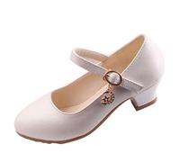 New front Scarpe Eleganti per Ragazze Scarpe col Tacco per Bambine Pelle Verniciata Suola Antiscivolo Feste di Compleanno Feste a Tema Abito da Principessa Estate Bianco 34