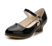 New front Scarpe Eleganti per Ragazze Scarpe col Tacco per Bambine Pelle Verniciata Suola Antiscivolo Feste di Compleanno Feste a Tema Abito da Principessa Estate Nero 32
