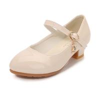 New front Scarpe Eleganti per Ragazze Scarpe col Tacco per Bambine Pelle Verniciata Suola Antiscivolo Feste di Compleanno Feste a Tema Abito da Principessa Estate Beige 34