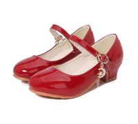 New front Scarpe Eleganti per Ragazze Scarpe col Tacco per Bambine Pelle Verniciata Suola Antiscivolo Feste di Compleanno Feste a Tema Abito da Principessa Estate Rosso 32
