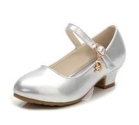 New front Scarpe Eleganti per Ragazze Scarpe col Tacco per Bambine Pelle Verniciata Suola Antiscivolo Feste di Compleanno Feste a Tema Estate Abito da Principessa Argento 38