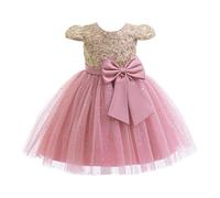 New front Vestito da Principessa Bambina Abiti da Damigella Ragazza Cerimonia Elegante Tulle Tutu Sera Maniche Corte Festa di Compleanno Matrimoni Festa Formali Vacanze Fotografia Rosa 130