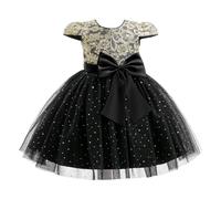 New front Vestito da Principessa Bambina Abiti da Damigella Ragazza Cerimonia Elegante Tulle Tutu Sera Maniche Corte Festa di Compleanno Matrimoni Festa Formali Vacanze Fotografia Nero 110