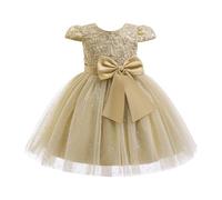 New front Vestito da Principessa Bambina Abiti da Damigella Ragazza Cerimonia Elegante Tulle Tutu Sera Maniche Corte Festa di Compleanno Matrimoni Festa Formali Vacanze Fotografia Oro 110
