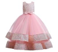 New front Vestito Sera Elegante Ragazza Principessa Abiti Tulle Tutu Paillettes Bambina Damigella Fotografia Festa Compleanno Matrimoni Cerimonia Vacanze Esecuzione Pianoforte Rosa 130