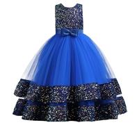 New front Vestito Sera Elegante Ragazza Principessa Abiti Tulle Tutu Paillettes Bambina Damigella Fotografia Festa Compleanno Matrimoni Cerimonia Vacanze Esecuzione Pianoforte Blu 160