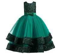 New front Vestito Sera Elegante Ragazza Principessa Abiti Tulle Tutu Paillettes Bambina Damigella Fotografia Festa Compleanno Matrimoni Cerimonia Vacanze Esecuzione Pianoforte Verde 150
