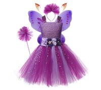 New front Vestito Trilly Ragazza Costume Campanellino Tutu Campanellino Bambina Farfalla Ala Fata Principessa Fata Cosplay Spettacolo Carneval Halloween Fotografia Mascherata Estive Viola L