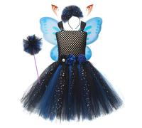 New front Vestito Trilly Ragazza Costume Campanellino Tutu Campanellino Bambina Farfalla Ala Fata Principessa Fata Cosplay Spettacolo Carneval Halloween Fotografia Mascherata Estive Blu XL