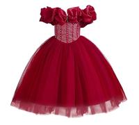 New front Vestito Tulle Sera Bambina Abiti Tutu Elegante Principessa Ragazza Festa di Compleanno Mare Matrimoni Cerimonia Festa Vacanze Esecuzione Pianoforte Damigella Fotografia Rosso 130