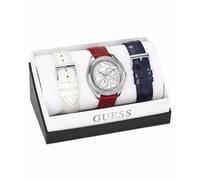 New-Guess 3 PC Set, Color Argento, Bianco + Rosso + Blu Pelle Cinturino Orologio