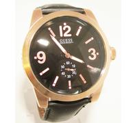 New-Guess Cinturino pelle Nero + S/Acciaio Oro Rosa Quadrante + Logo da Uomo