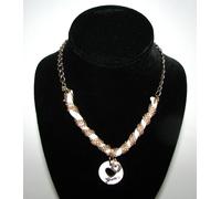 New-Guess Color Oro Collana Con / Strass,Bianco Nastro + Rotondo Cuore Logo