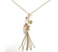 New-Guess Color Oro Collana Lunga + Finto Rosa / Perle + Nappa +" G " Logo