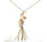 New-Guess Color Oro Collana Lunga + Finto Rosa / Perle + Nappa +" G " Logo