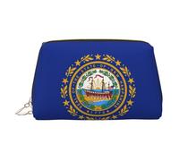 New Hampshire State Flag Print Premium Leather Toiletry Travel Pouch con sacchetto portatile impermeabile aperto piatto Makeup Bag, Oro, taglia unica