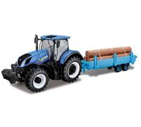 New Holland T7.315 con rimorchio e balle di paglia