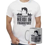 New Indastria Coppia T-Shirt e Tazza abbinate Idea reagalo Oggi Sono Felice Come Heidi A Francoforte -Divertente - Uomo M - Bianca