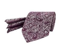 New Jacquard Prugna Viola Bacca Paisley Floreale Set Cravatta E Fazzoletto UK